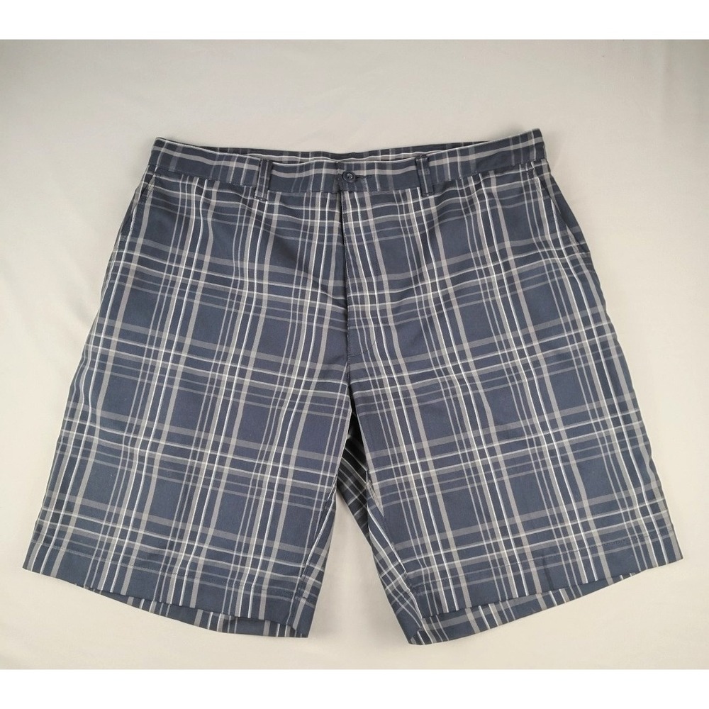 PGA TOUR Golf Shorts Men's 36 Blue Plaid Performance Flat Front Casual Travel